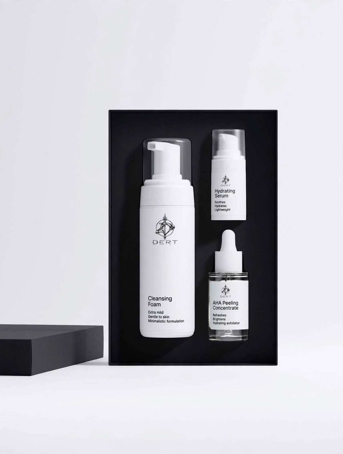 Three skincare products with customizable labels on a black background